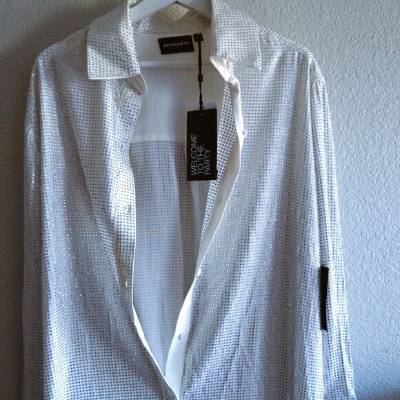 RETROFETE (NEW YORK) RHINSTONE WHITE L/S CUFF SHIRT- NWT $175 - Picture 5 of 13